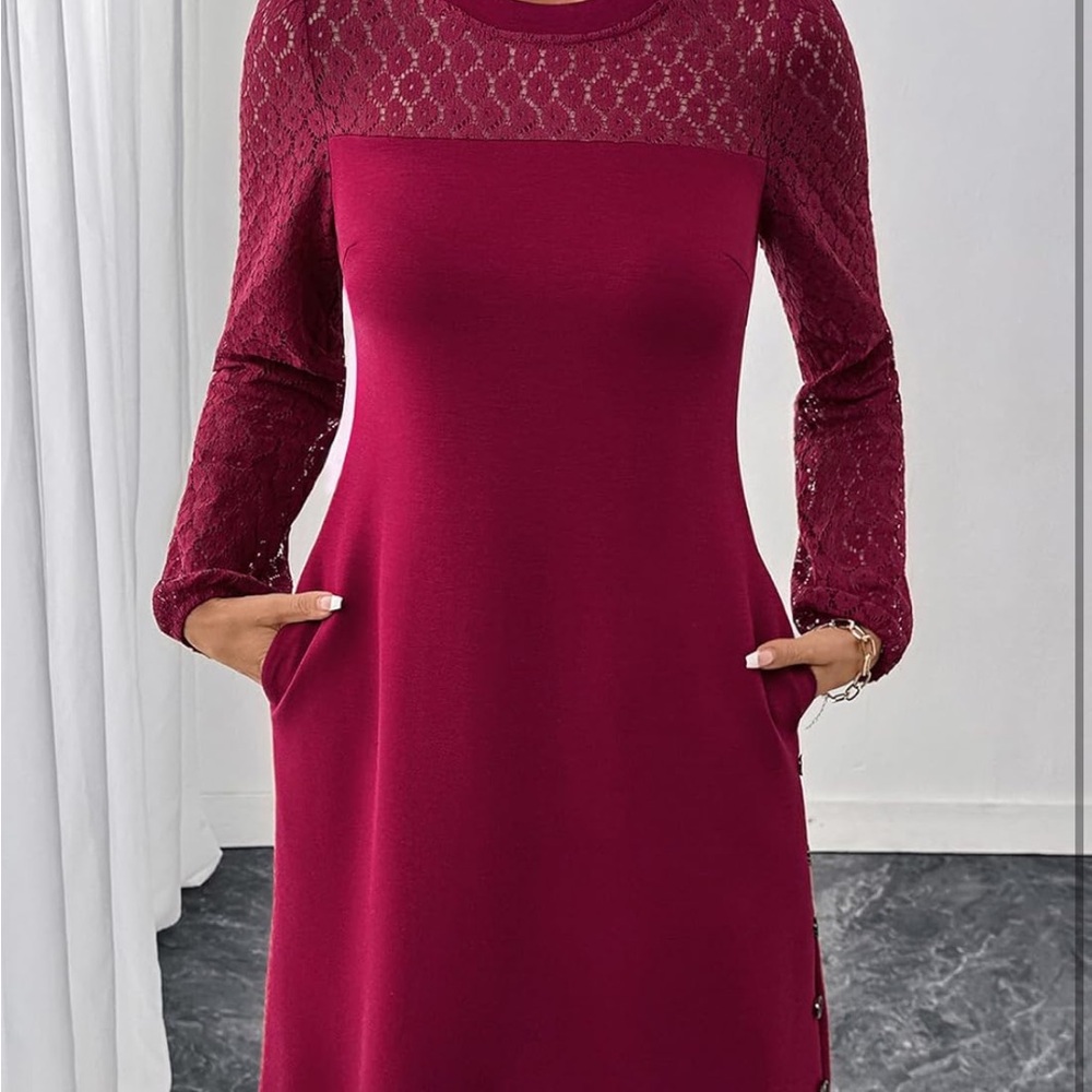 NWT Elegant Burgundy Lace Sleeve Dress size Small long sleeve